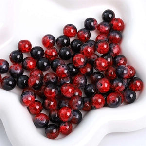 Perline in vetro DIY con trama marmorizzata rossa e nera per creazione di gioielli fatti