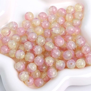 Perle in vetro sfumato rosa e giallo con effetto craquelé per gioielli fai da te