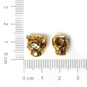 Colgante cabeza de leopardo dorado con textura negra para pulseras y collares de bricolaje