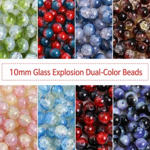 10mm glass solid color crackle bi-color round beads for DIY jewelry making
