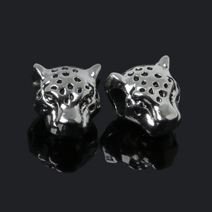Par de dijes de cabeza de leopardo en plata antigua para creación de joyas DIY