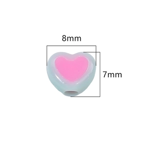 Two-tone acrylic heart beads in blue and pink, 8mm size for DIY jewelry making