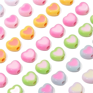 Colorful macaron acrylic heart beads with gradient colors for DIY jewelry making