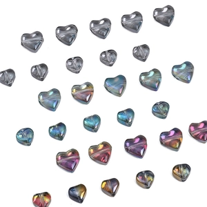 Rainbow heart-shaped glass beads with aurora coating for DIY jewelry making and crafts
