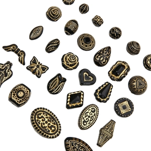 French vintage black and gold acrylic beads set for DIY jewelry and necklaces