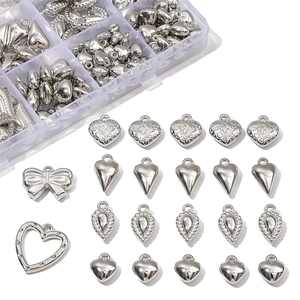 Silver CCB heart and bow pendant charms assortment for DIY jewelry making in organizer box