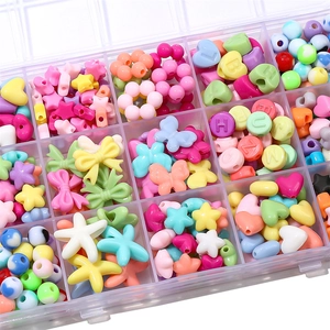 Colorful acrylic DIY bead set in storage box featuring stars, hearts, and floral shapes