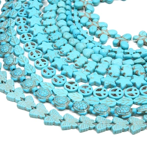 Blue synthetic turquoise beads in butterfly heart star and leaf shapes for DIY jewelry