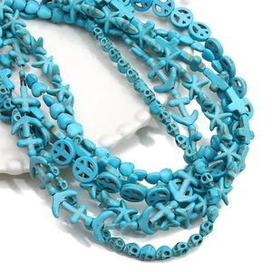 Synthetic turquoise beads set with skull star and cross shapes for DIY jewelry making