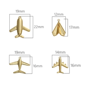 14K gold plated airplane charms in four styles with precise size dimensions