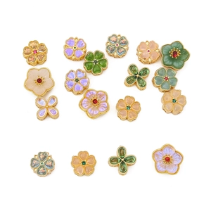 Copper Plated Gold Flower Spacer Beads DIY Cherry Blossom Plum Blossom Clover Glass Beads Rhinestone For Jewelry Making Accessories