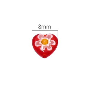 8mm red millefiori heart bead with floral pattern for DIY jewelry making