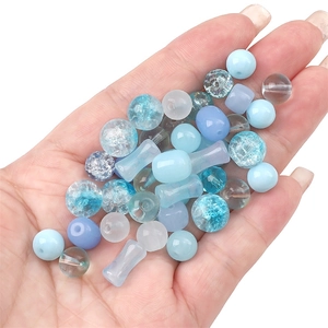 Mix of blue dream-color glass and jelly beads in various shapes for DIY bracelets