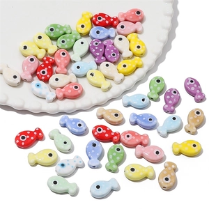Handmade double-sided painted fish ceramic beads for DIY jewelry making sets