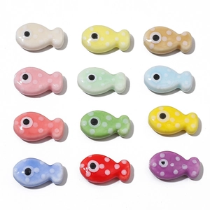 Colorful 12-pack of spotted ceramic fish beads for DIY jewelry making and crafting