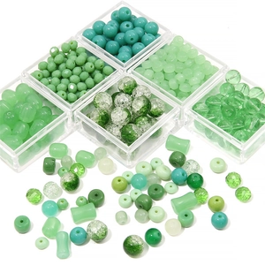 Green glass crystal beads assortment in varied shapes for DIY handmade jewelry crafts