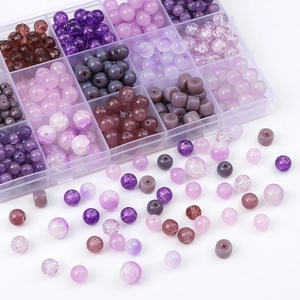 Purple Glass Beads Mixed Style DIY Jewelry Making Kit Round Wheel Crackle Loose Beads For Bracelet Necklace Handcrafts