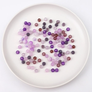 Macro view of purple faceted glass beads and cracked crystal spacers for DIY jewelry