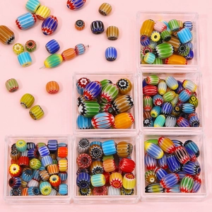 Perle in vetro Millefiori colorate in forma ovale e rotonda con scatole di plastica