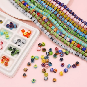 Perles en verre Millefiori colorées pour bijoux DIY avec motifs floraux et forme cylindrique
