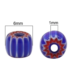Perles de citrouille en verre bleu 6mm avec rayures blanches et étoiles rouges DIY
