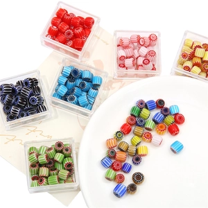Handmade colorful striped Millefiori glass beads in acrylic boxes for DIY jewelry making