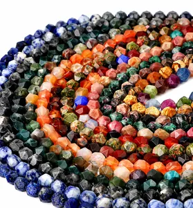 Macro view of multi-color faceted natural stone beads for DIY jewelry making