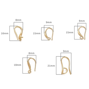 Cinco estilos de ganchos para pendientes chapados en oro 14K en varios tamaños para DIY
