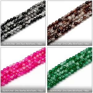 Detail view of 4mm crackle glass beads in four colors for DIY jewelry making