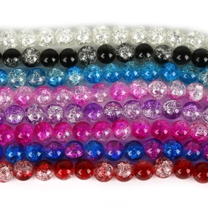 Colorful gradient crackle glass round beads for DIY jewelry making and bracelet supplies