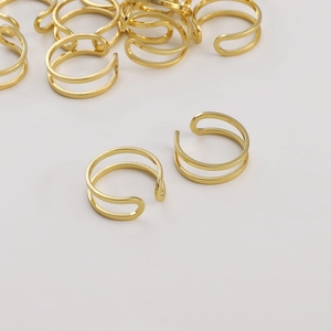 Ear cuff de doble capa chapado en oro minimalista con diseño de alambre de metal ajustable