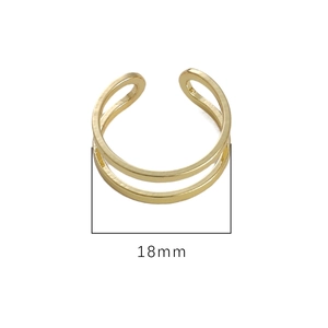 Anillo abierto de doble hilo chapado en oro de 14K con diámetro de 18mm