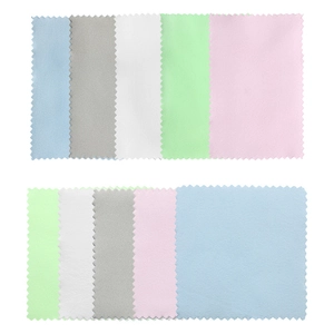 Macro shot of 20pcs colorful microfiber cleaning cloths with serrated edges for jewelry