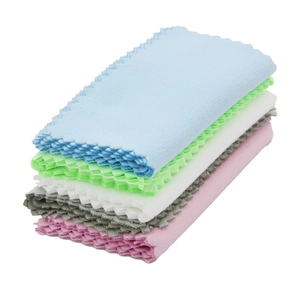 Close-up of multicolored microfiber cleaning cloths with zigzag edges for jewelry