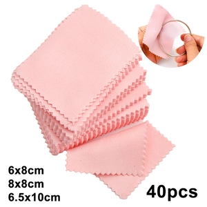 Pink microfiber jewelry cleaning cloth set in various sizes with scalloped edges