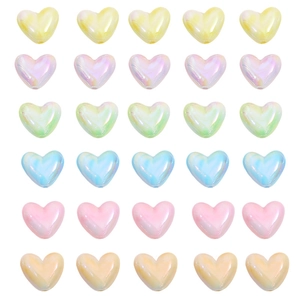 Set of 30 colorful acrylic heart beads with iridescent finish for DIY jewelry making
