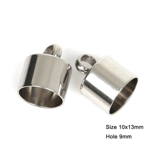 Detailed view of 10x13mm stainless steel cord end caps for jewelry making with 9mm hole
