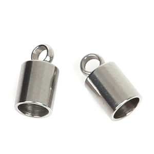 Polished stainless steel cord end caps with closed rings for DIY jewelry making