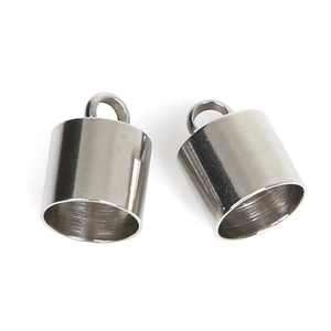 Cylindrical stainless steel cord end caps with top loops for jewelry making