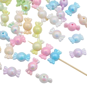 Macro de perles en acrylique en forme de bonbons avec fini iridescent pour bijoux DIY