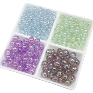 Set of 12mm iridescent faceted acrylic crystal beads in four colors for DIY jewelry making