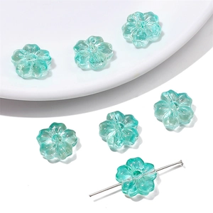 Transparent green gradient glass flower beads for DIY jewelry and handmade bracelets