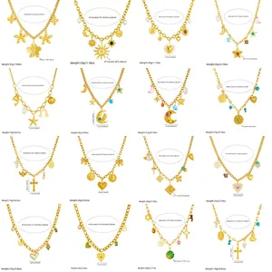 Size chart for 16 vintage gold-plated stainless steel sunflower and charm necklaces