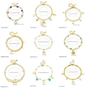 Size guide for gold layered anklets with starfish shell charms and ocean pendants