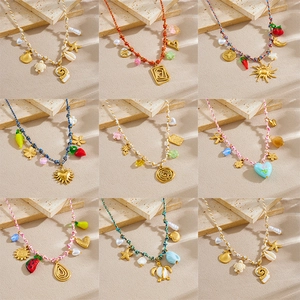 Bohemian Woven Rope Necklace Stainless Steel Pendant Heart Sun Fruit Sea Shell Charms Handmade Beach Resort Jewelry For Women