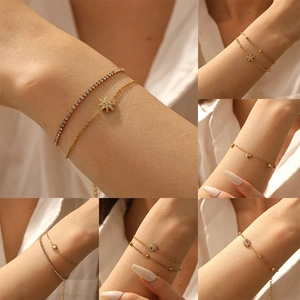 Bracciale in Acciaio Inossidabile con Strass da Donna Placcato Oro Stella Cuore Malocchio Gioielli a Strati Regolabili