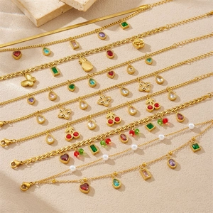 Luxe Roestvrij Staal Goud Verguld Kleurrijke Zirkonia Fruit Hart Vlinder Hanger Armband Voor Vrouwen Mode Sieraden