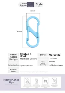 Detailed size chart for light blue S-shaped spring hook DIY accessory, 13x32mm dimensions