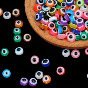 Cuentas redondas planas de resina de ojo turco para hacer joyas y brazaletes DIY