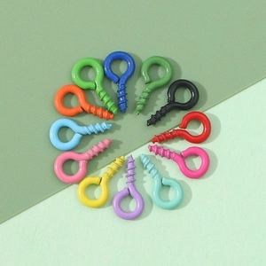 50 pieces colorful painted metal screw eye pins hooks for handmade DIY jewelry making